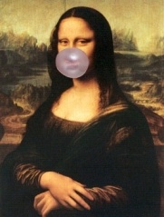 Mona Lisa chomping some gum.